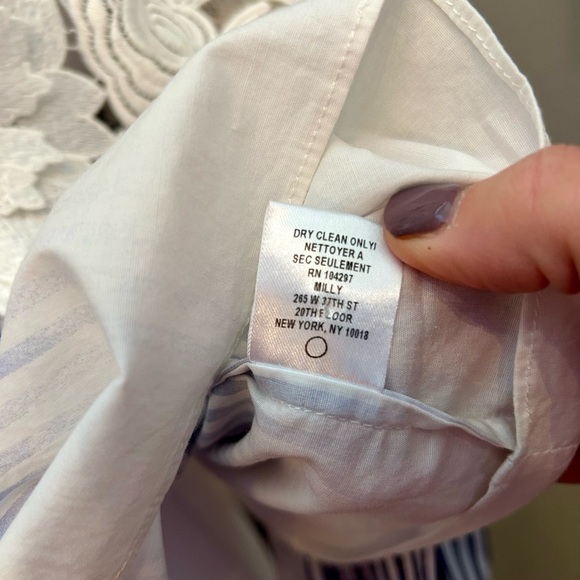 Milly Blue And White Striped Ombré Lace Off The Shoulder Coastal Swing Top Sz 6 - Picture 7 of 11